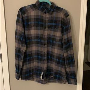 Black, Grey, Blue Flannel Shirt